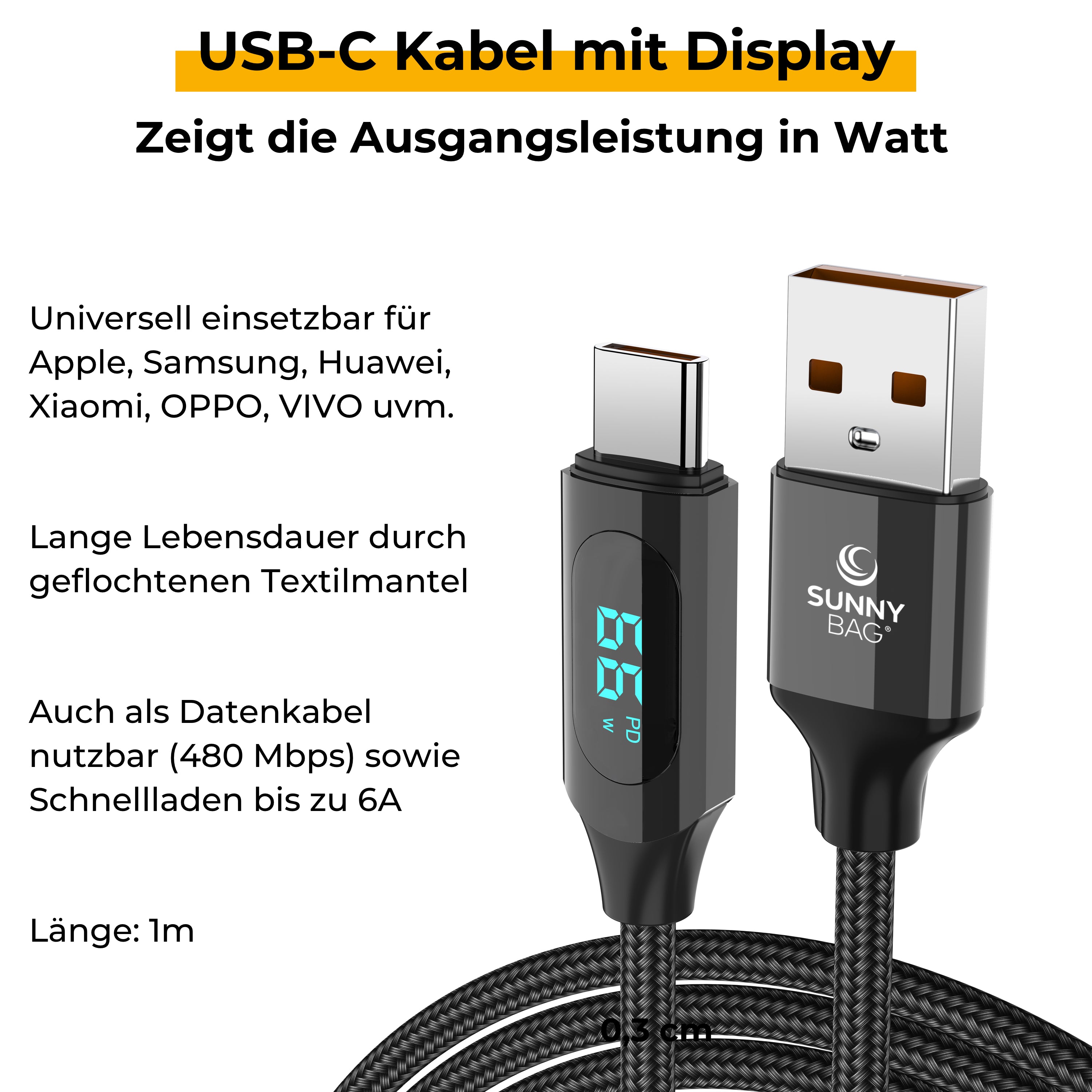 USB-C Kabel mit Display